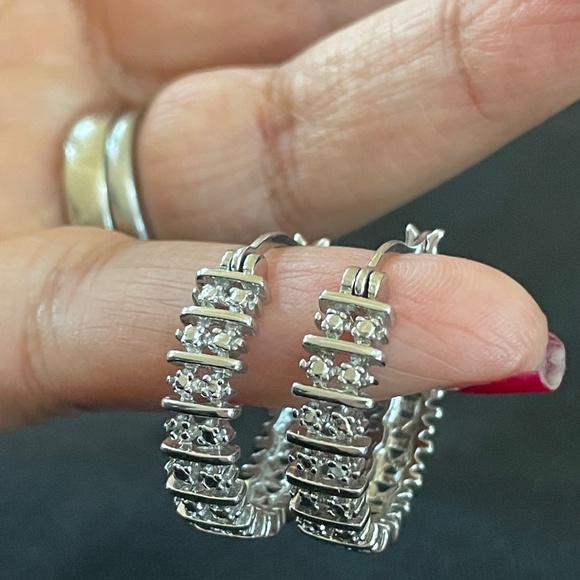 CZ Silver Hoop Earrings - Picture 1 of 7